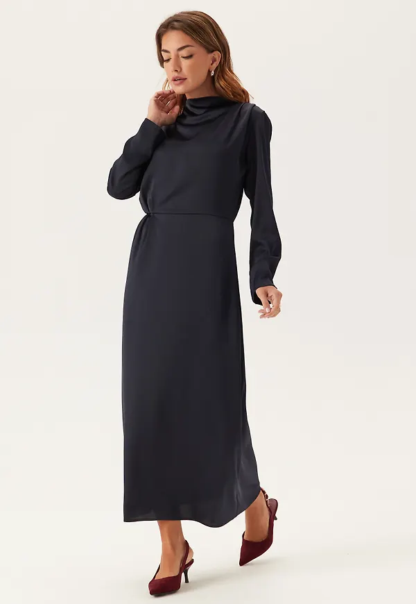 Satin High Collar Midi Dress