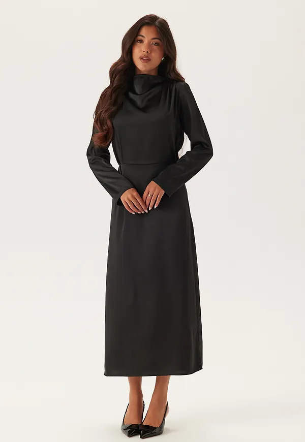 Satin High Collar Midi Dress