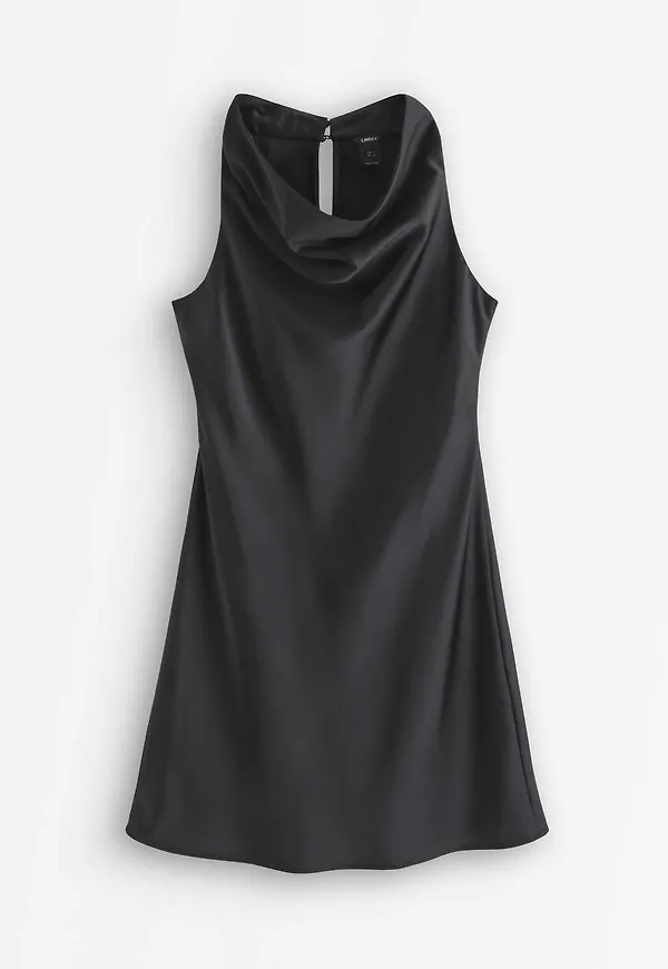 Satin-klänning med draperad halsringning