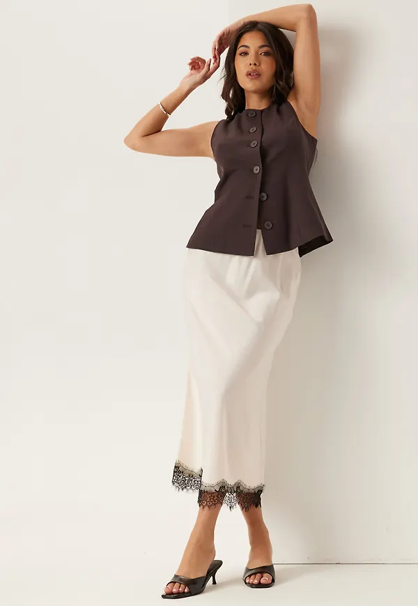 Satin Lace Midi Skirt