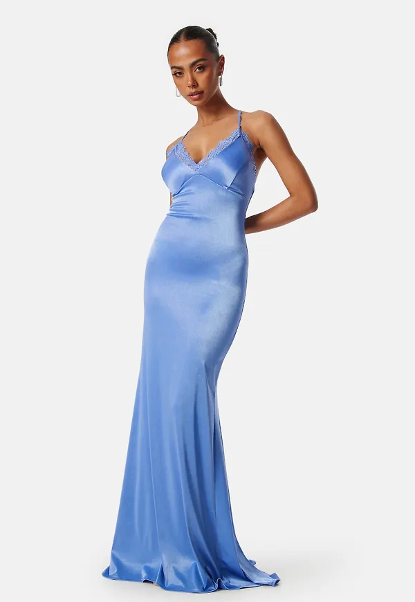Satin Lace Trim Maxi Dress