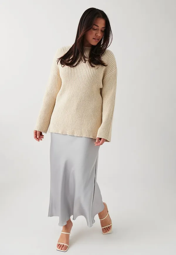 Satin midi drawstring skirt