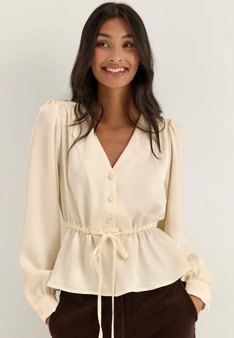 Satin Puff Sleeve Blouse