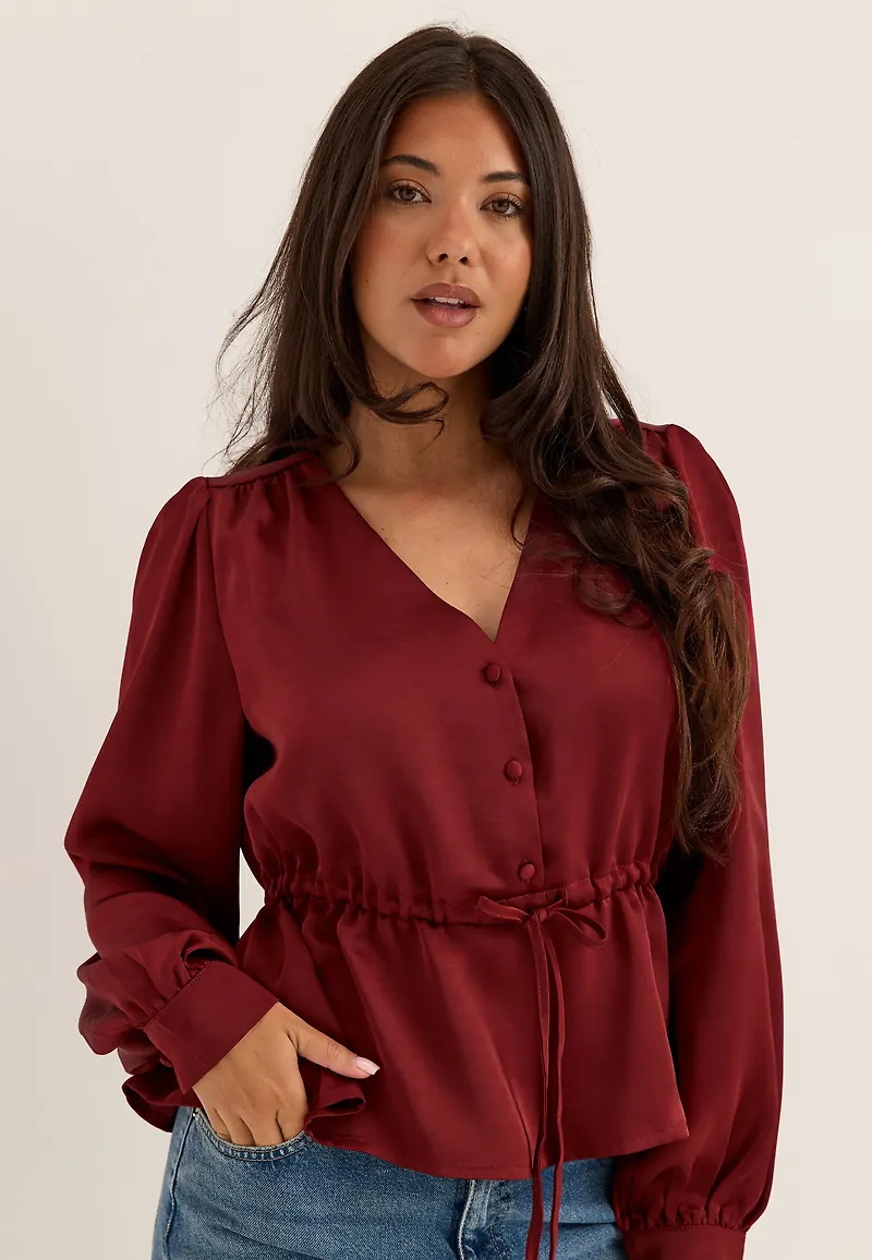 Satin Puff Sleeve Blouse