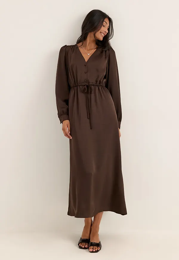 Satin Puff Sleeve Maxi Dress
