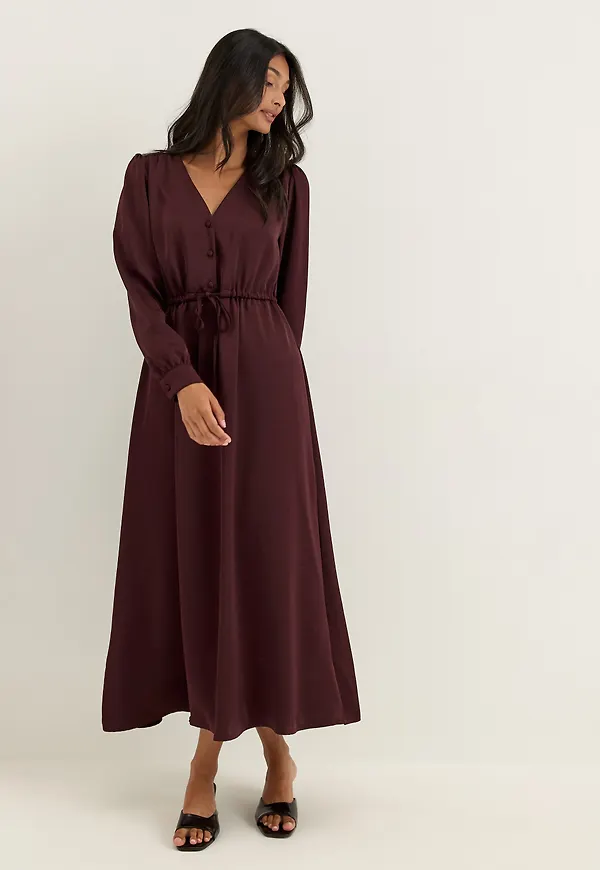 Satin Puff Sleeve Maxi Dress