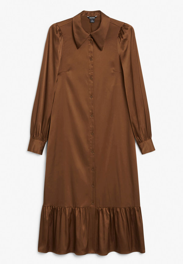 Satin shirt dress - Beige