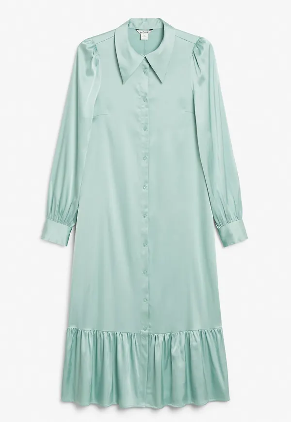 Satin shirt dress - Turquoise