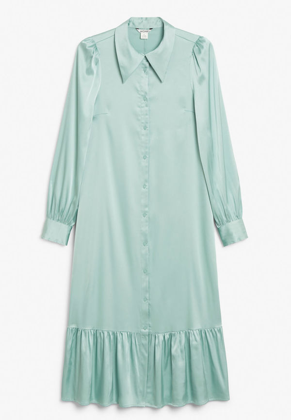 Satin shirt dress - Turquoise
