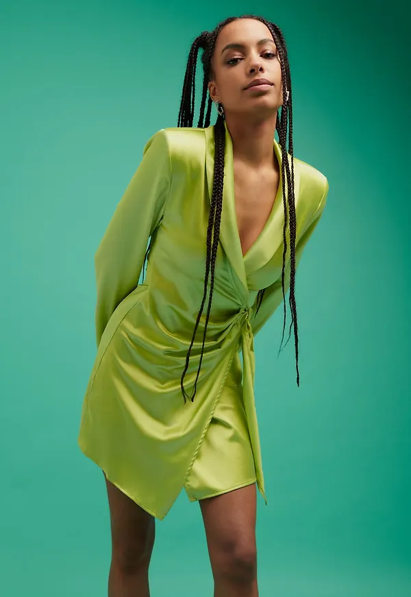 Satin wrap blazer dress
