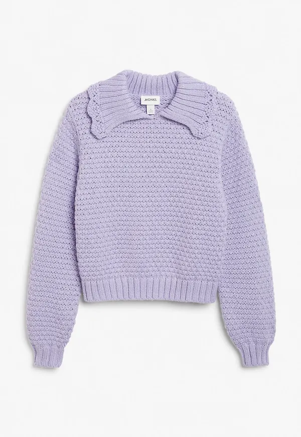 Scalloped knit collar cardigan - Purple