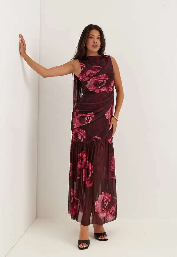 Scarf Mesh Ankle Dress