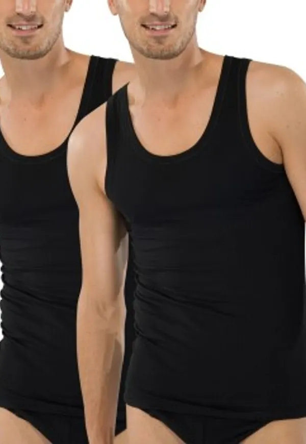 Schiesser 2P Authentic Undershirts Svart bomull Large Herr