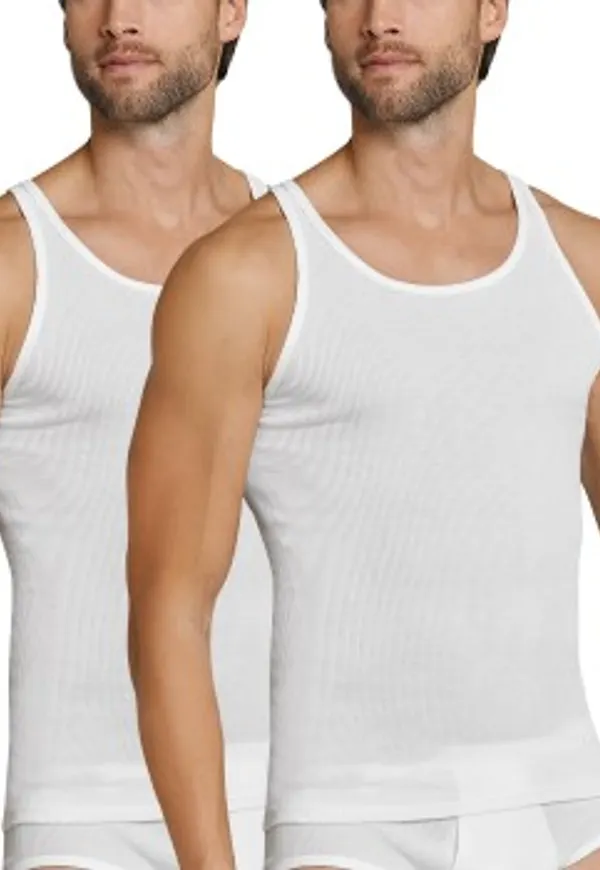 Schiesser 2P Original Classics Double Rib Undershirts Vit bomull Medium Herr