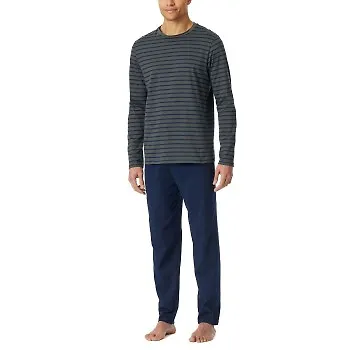Schiesser Casual Essentials Long Pyjama Round Neck Grå bomull Small Herr
