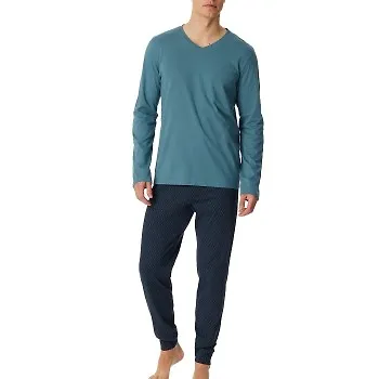Schiesser Casual Essentials Long Sleeve Pyjamas Marin/Blå bomull 52 Herr