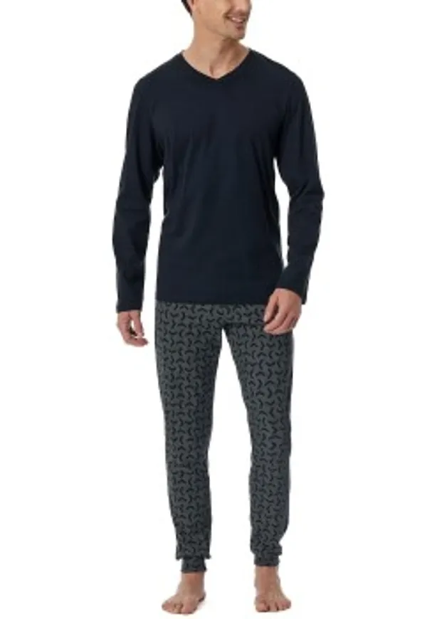 Schiesser Casual Essentials Long Sleeve Pyjamas Mörkblå bomull 48 Herr