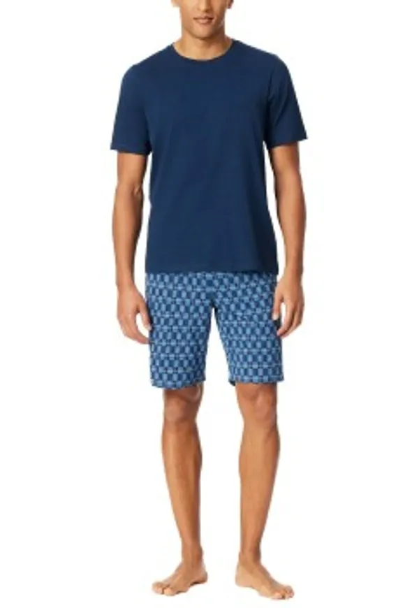 Schiesser Casual Essentials Short Sleeve Pyjama Marin mönstrad bomull X-Large Herr