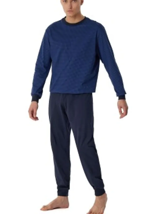 Schiesser Comfort Essentials Long Pyjamas Marin bomull 52 Herr