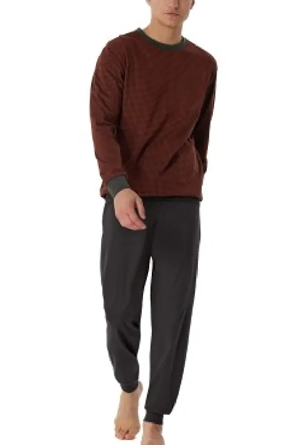 Schiesser Comfort Essentials Long Pyjamas Marin/Röd bomull 50 Herr