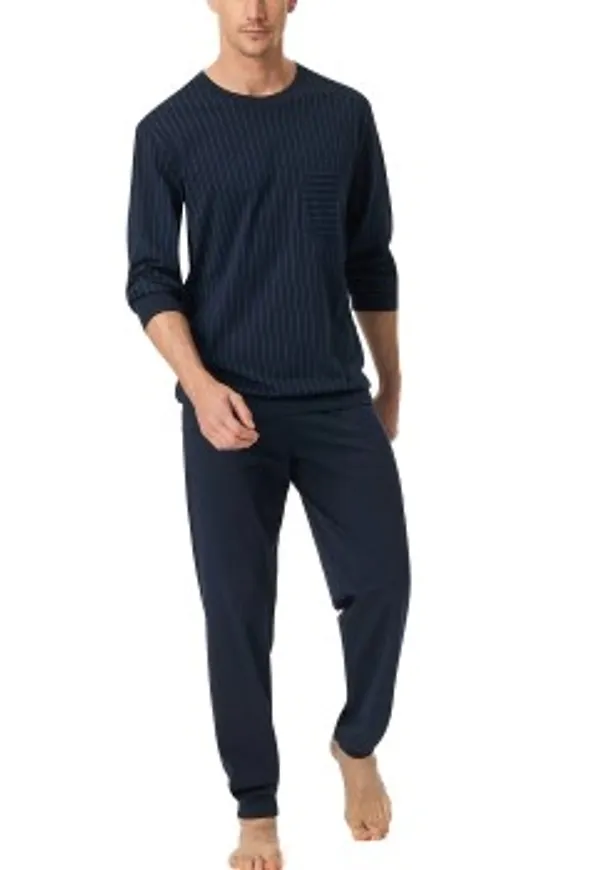 Schiesser Comfort Essentials Long Pyjamas Mörkblå bomull XX-Large Herr