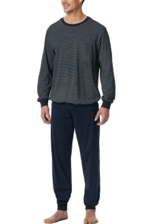 Schiesser Comfort Essentials Long Pyjamas Vit/Marin bomull XX-Large Herr
