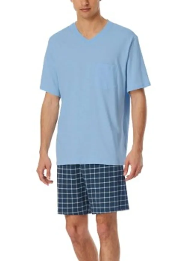 Schiesser Comfort Essentials V-Neck Short Pyjamas Marin/Blå bomull 3XL Herr