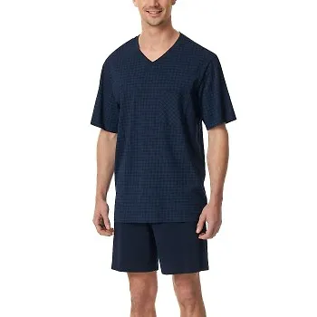 Schiesser Comfort Essentials V-Neck Short Pyjamas Mörkblå bomull Small Herr