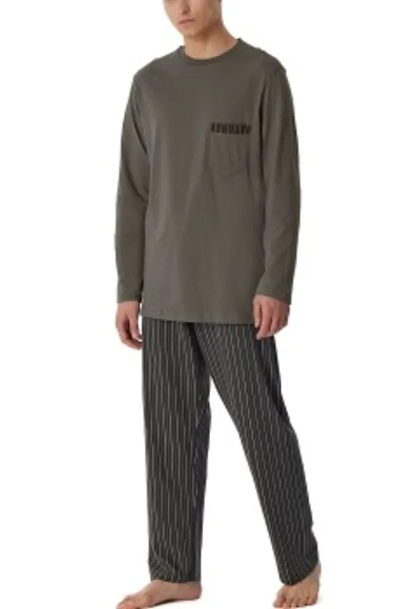 Schiesser Comfort Nightwear Long Pyjamas Brun Mönster bomull 50 Herr