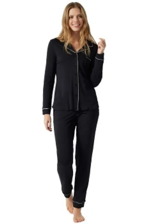 Schiesser Contemporary Nightwear Interlock Pyjama Svart 42 Dam