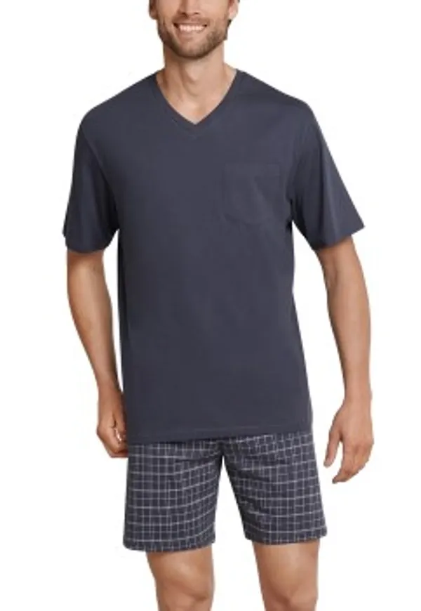 Schiesser Day and Night Short Pyjama V-neck Antracit bomull Medium Herr