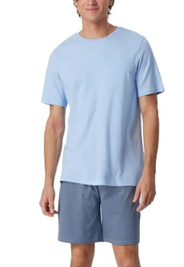 Schiesser Fine Interlock Short Pyjamas Ljusblå bomull 46 Herr