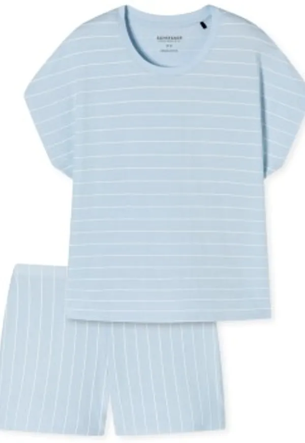 Schiesser Just Stripes Short Pyjamas Ljusblå bomull 38 Dam