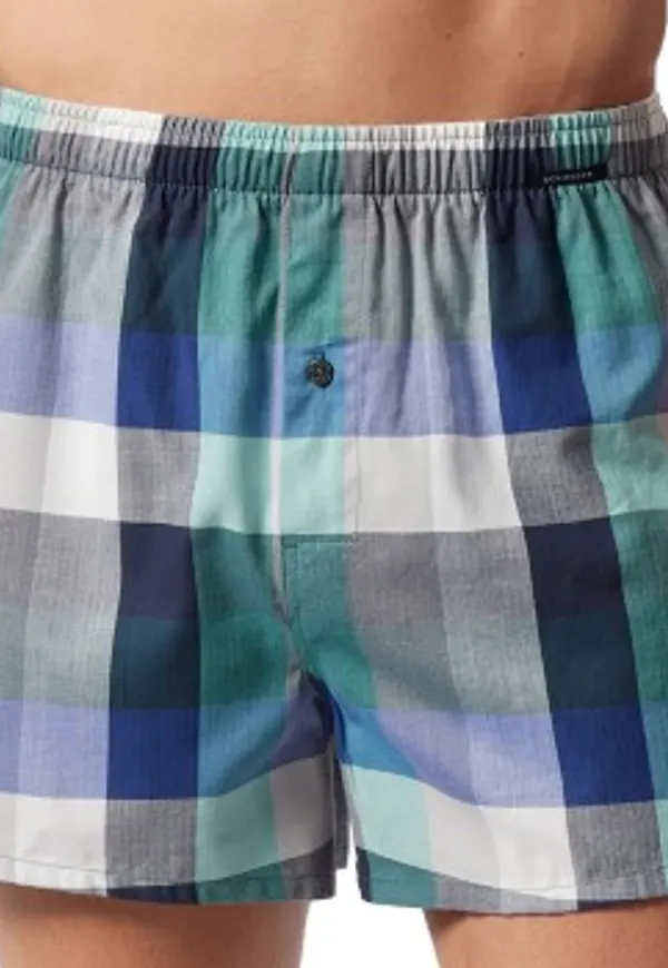 Schiesser Kalsonger 2P Fun Prints Boxer Shorts Blå/Grön bomull Large Herr