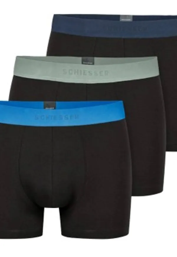 Schiesser Kalsonger 3P 95-5 Organic Cotton Woven Shorts Svart/Blå bomull XX-Large Herr