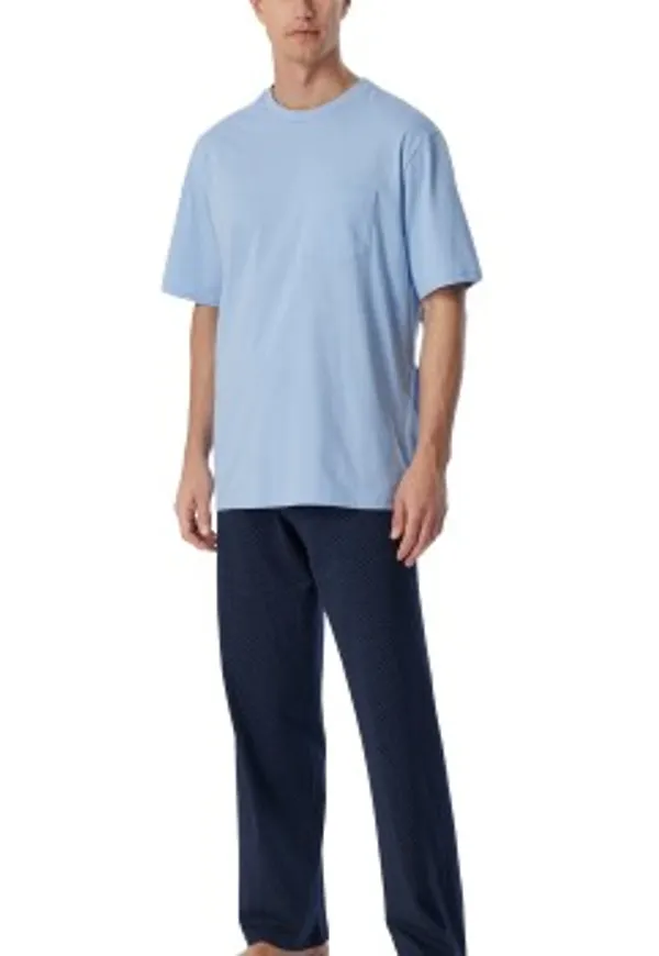 Schiesser Long Pyjamas With Short Sleeve Marin/Blå bomull 48 Herr