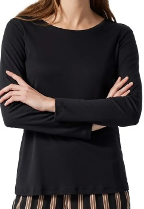 Schiesser Mix and Relax Long Interlock Shirt Svart 44 Dam