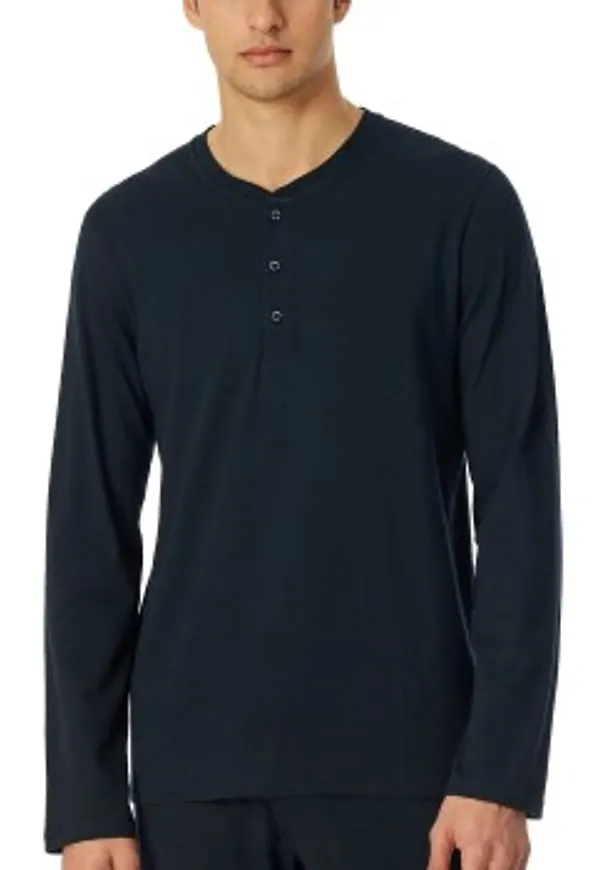 Schiesser Mix and Relax Long Shirt Button Placket Mörkblå bomull 3XL Herr