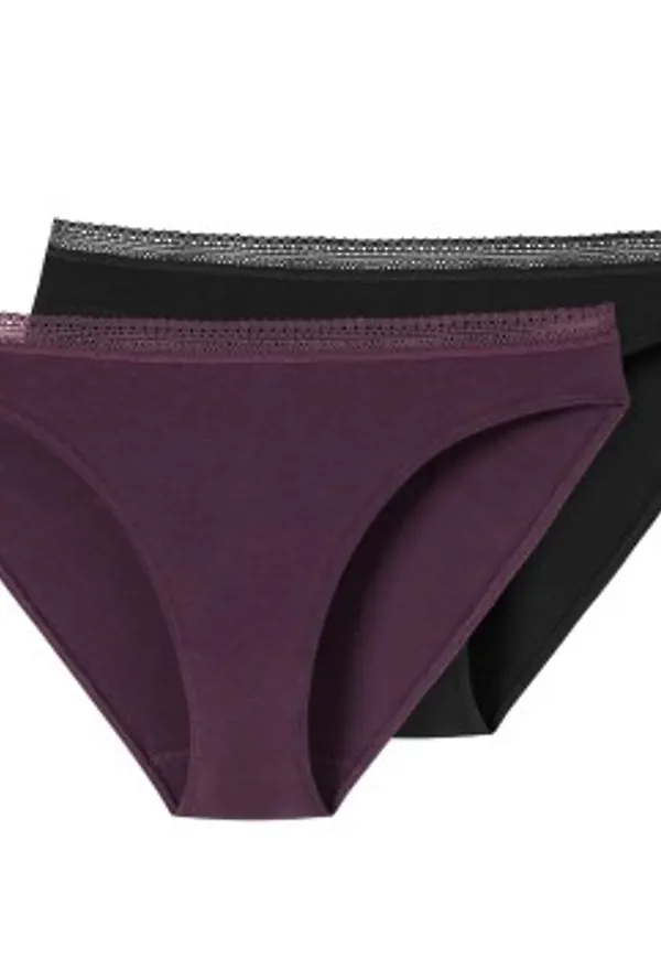 Schiesser Trosor 2P Cotton Lace Rio Slip Lila/Svart bomull 36 Dam