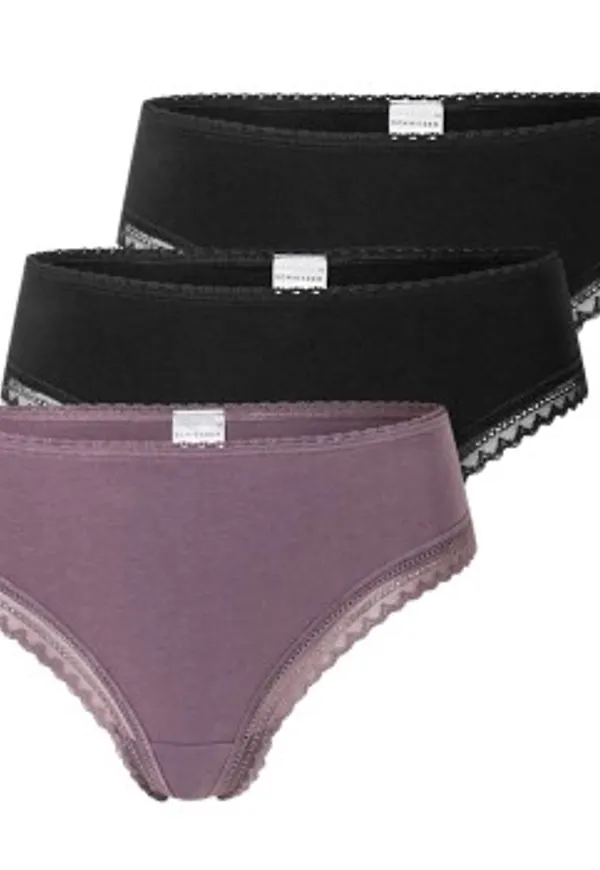 Schiesser Trosor 3P Modern Cheeky String Lila/Svart bomull 38 Dam