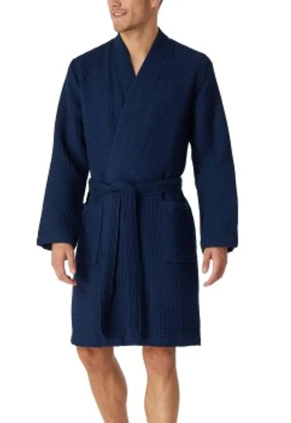 Schiesser Waffle Bathrobe Mörkblå bomull Small Herr