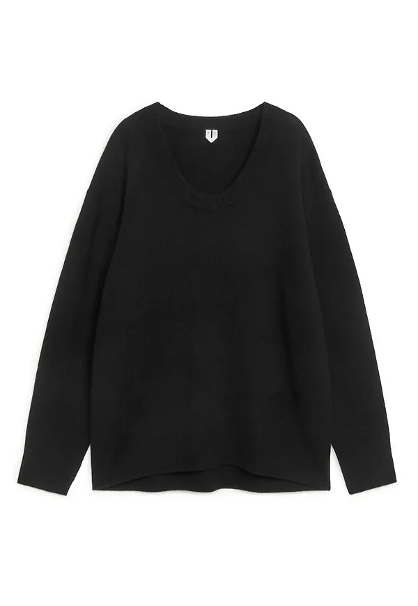Scoop-Neck Cashmere Blend Jumper - Black