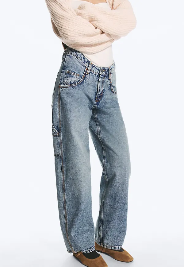 Scooped Waist Barrel Workwear Jeans