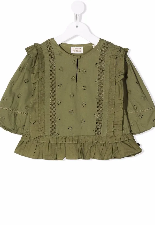 Scotch & Soda volangblus med brodyr - Grön