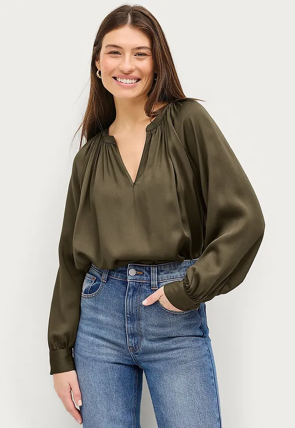 Second Female - Blus Drape Tunic Blouse - Brun