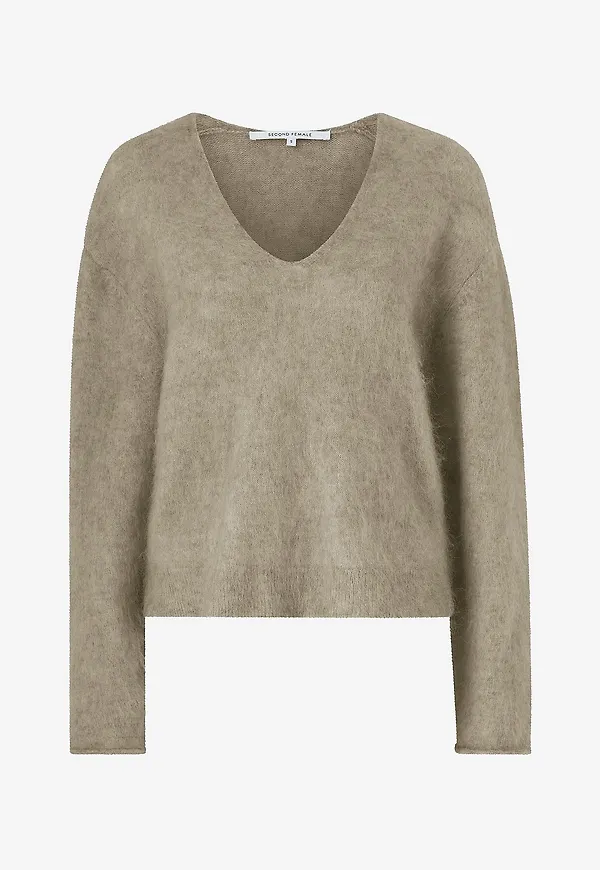 Second Female - Tröja Camryn Knit V-neck - Beige