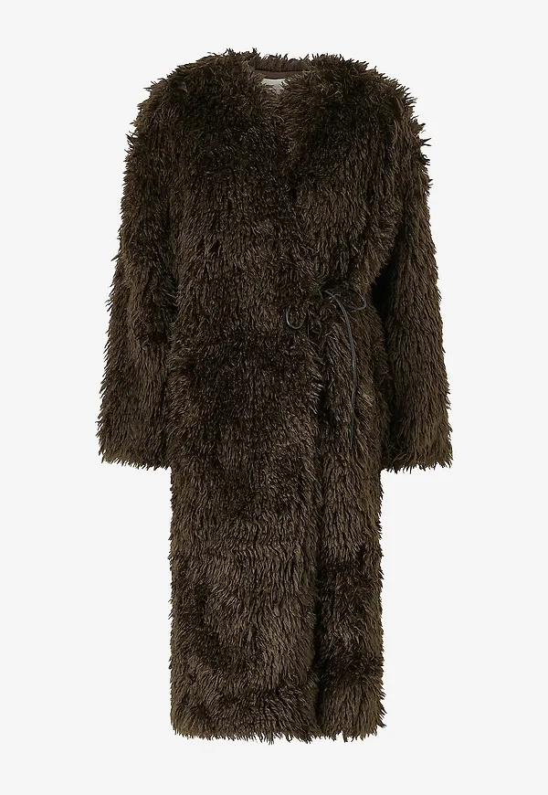 Second Female - Fuskpälskappa Ophie Coat - Brun