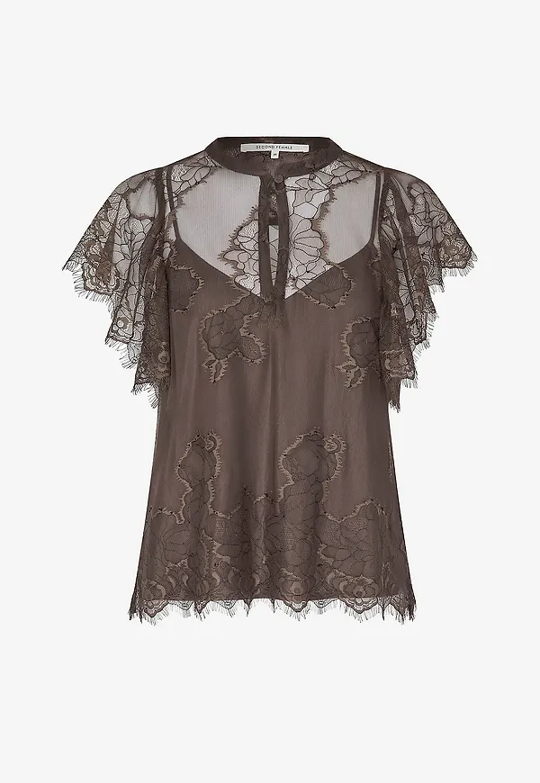Second Female - Spetsblus Wila Lace Blouse - Brun