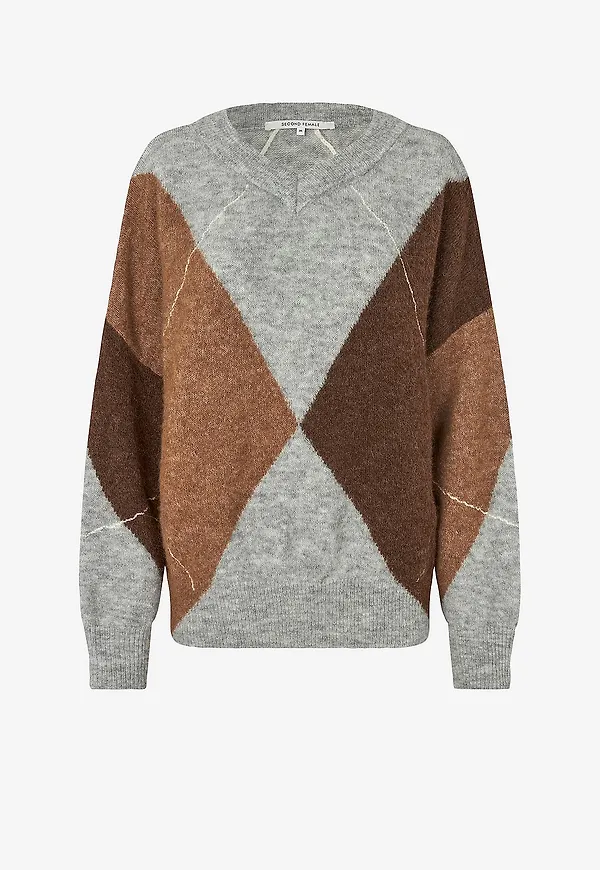 Second Female - Tröja Forca Knit V-Neck - Grå