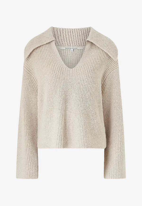 Second Female - Tröja Gerda Knit Collar - Beige